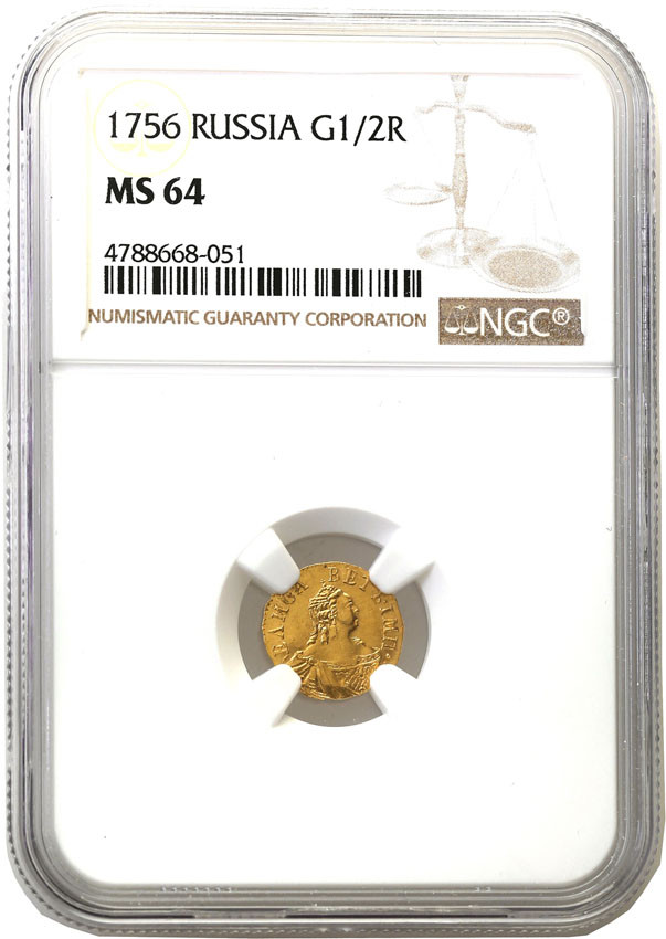 Rosja, Elżbieta. Połtina (1/2 rubla) 1756, Moskwa NGC MS64 (2 MAX)